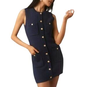 NWT Caroline Constas Blue Sleeveless Ribbed Mini Dress